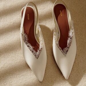 Neous Irena White Lace Slingback kitten pointy toe heels bride bridal shoes